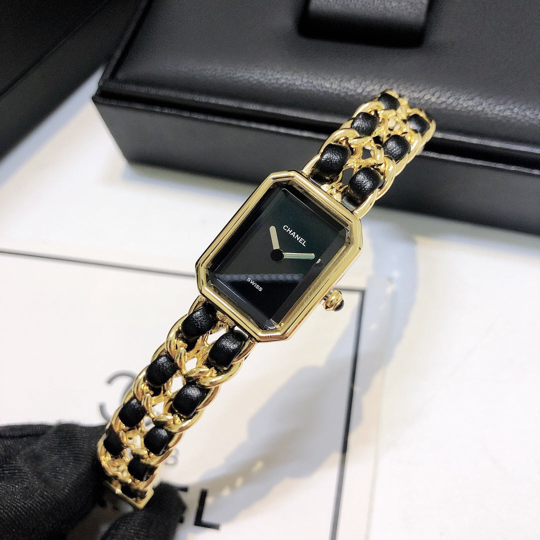 Octagonal Dial Watch, Yellow Gold Tone, Black