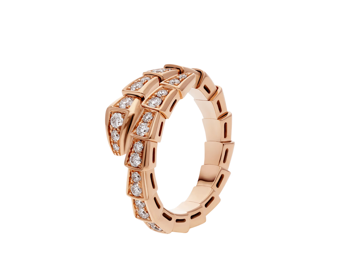 Snake-Scale Ring, Rose Gold Tone, Stone-Set