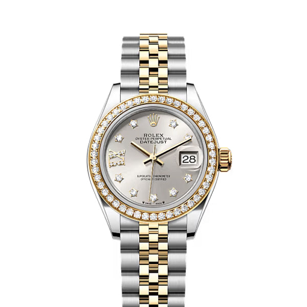 Classic Date Watch, Yellow Gold Tone, Steel, Stone-Set, 28 mm