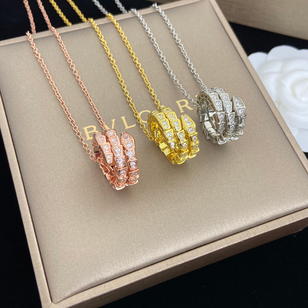 Snake-Scale Necklace, Rose Gold Tone, Stone-Set