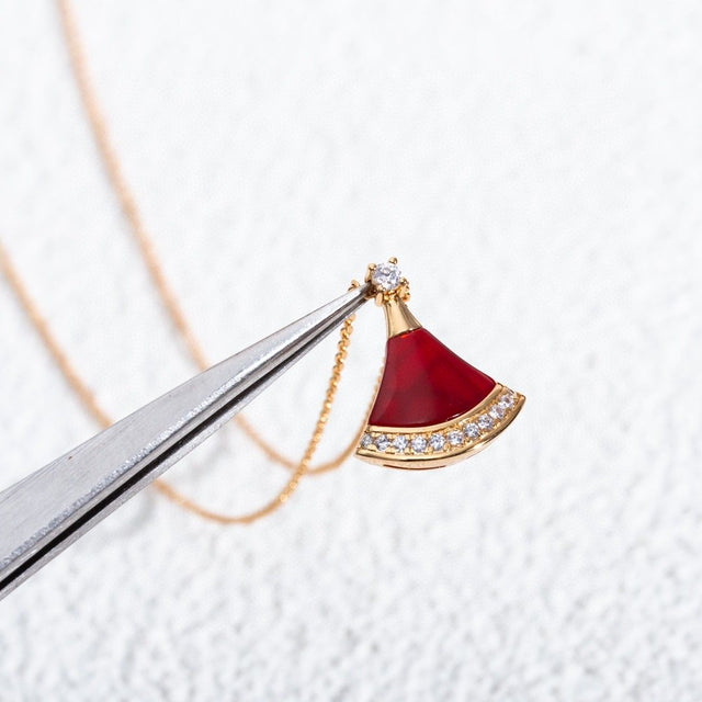 Fan-Motif Necklace, Rose Gold Tone, Stone-Set, Size S