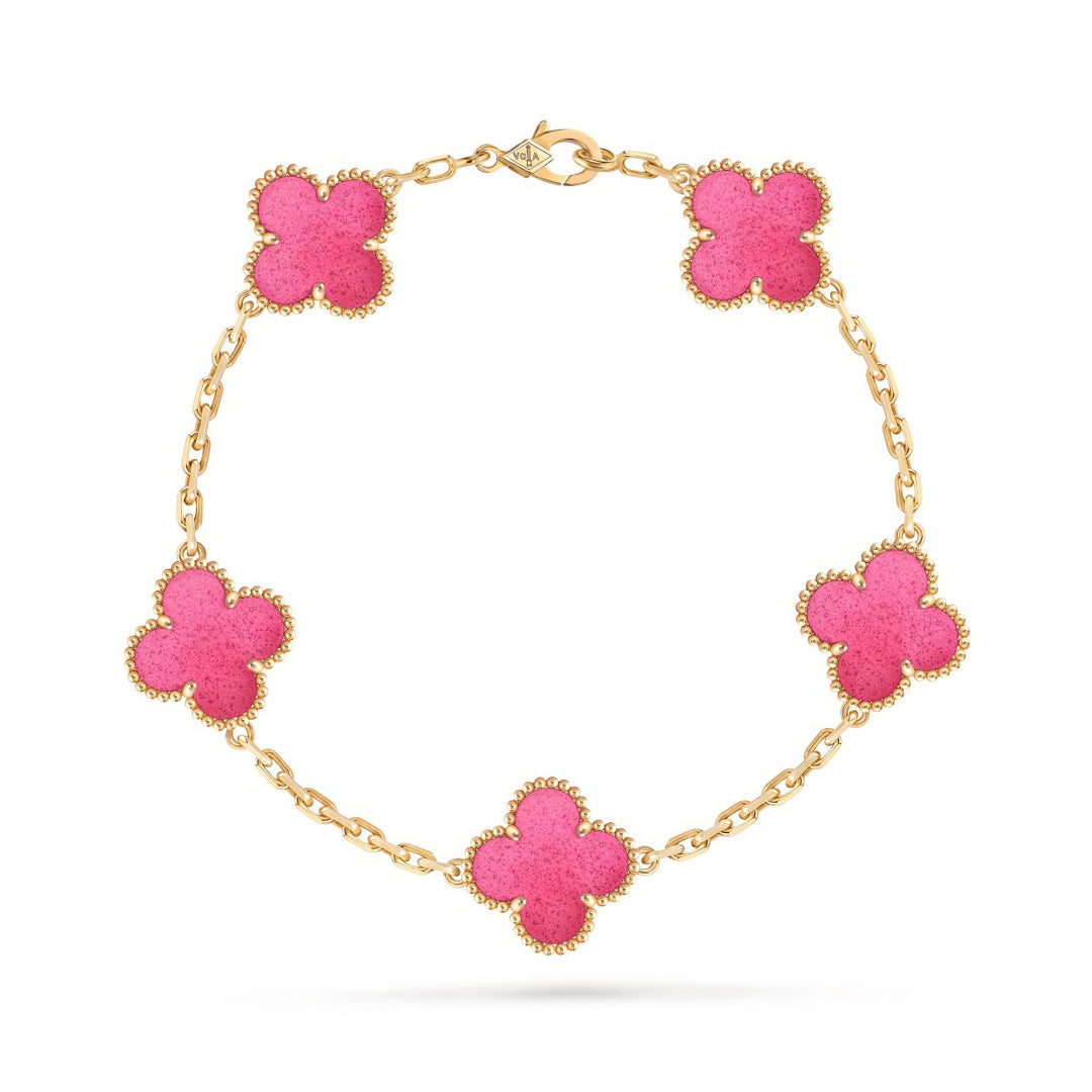 Quatrefoil 5 Motifs Bracelet, Pink Enamel