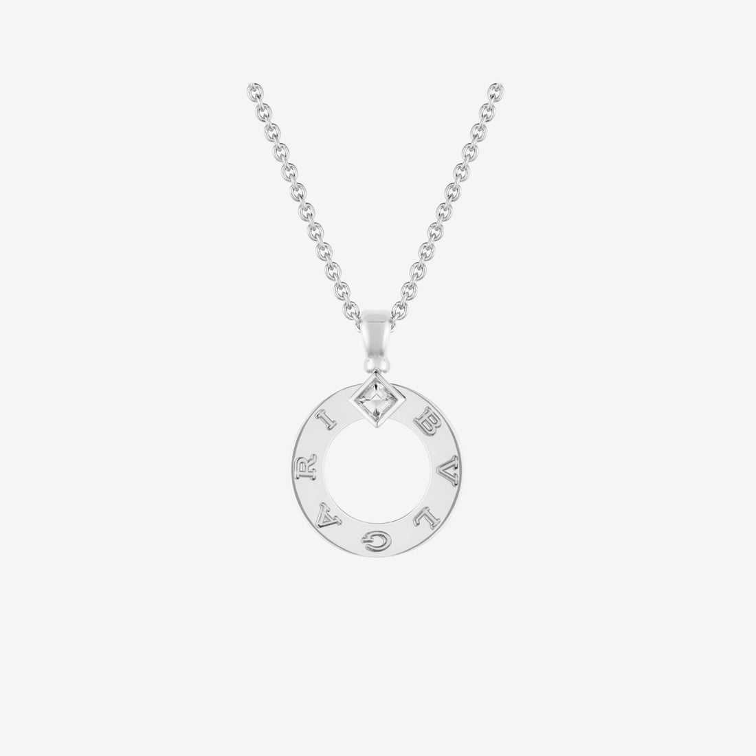 Chain Necklace, White Gold Tone, Stone-Set