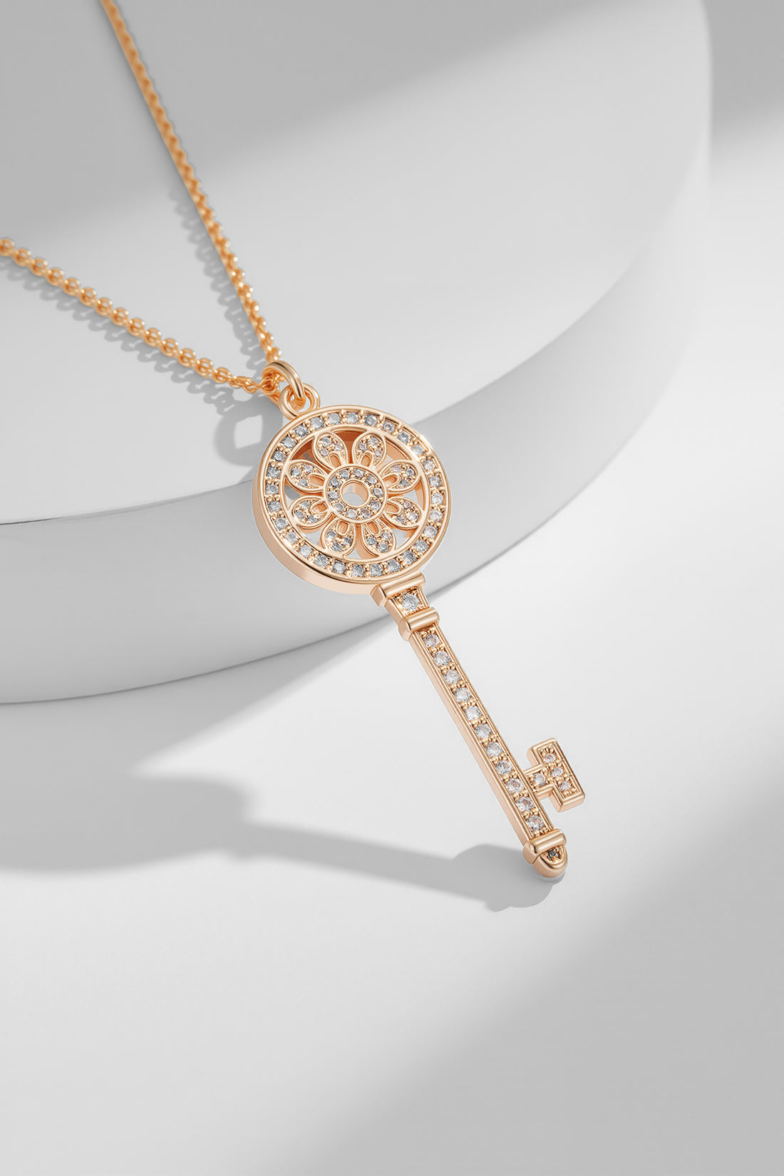 Key Pendant Necklace, Rose Gold Tone