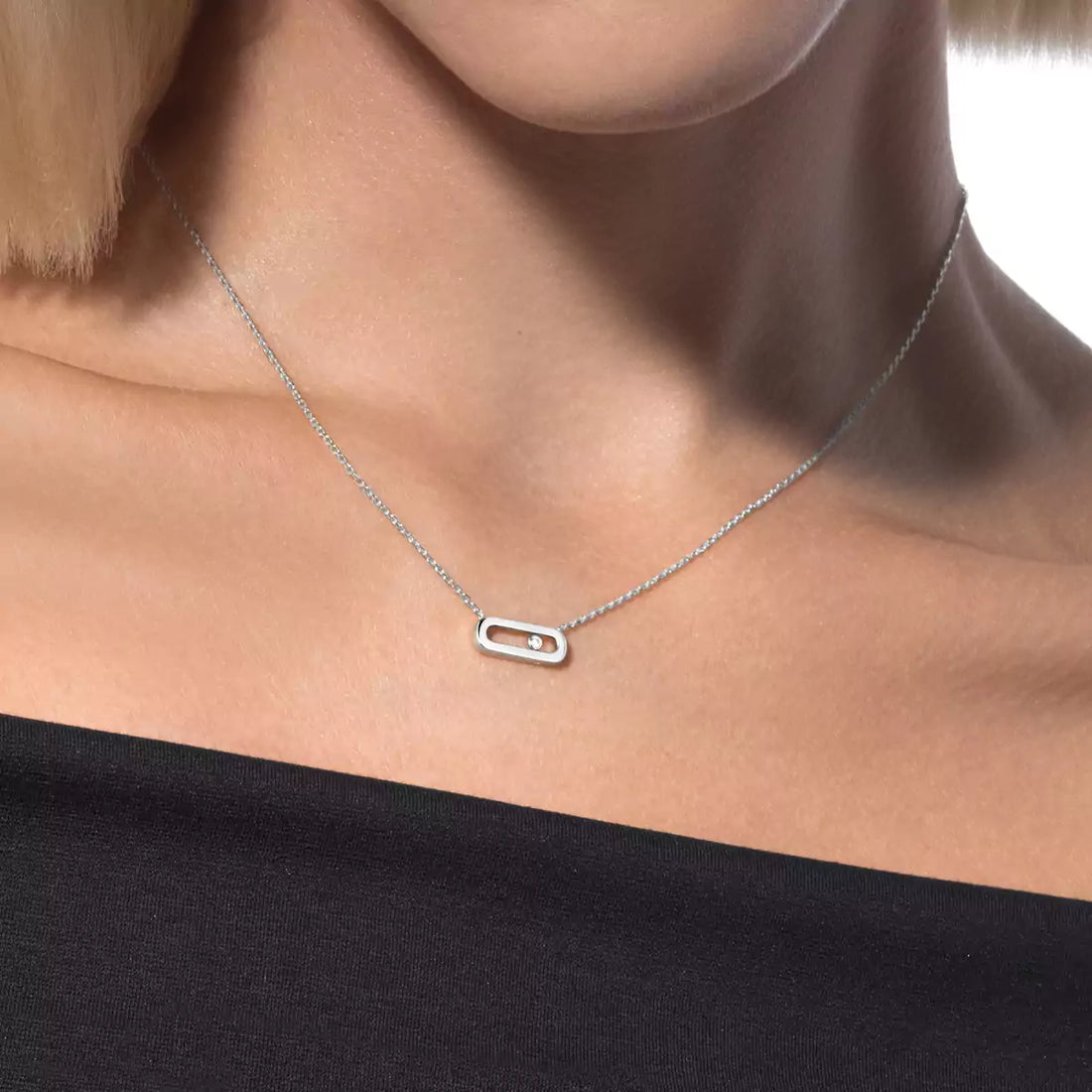 Sliding Stone Necklace, White Gold Tone, Stone-Set, White