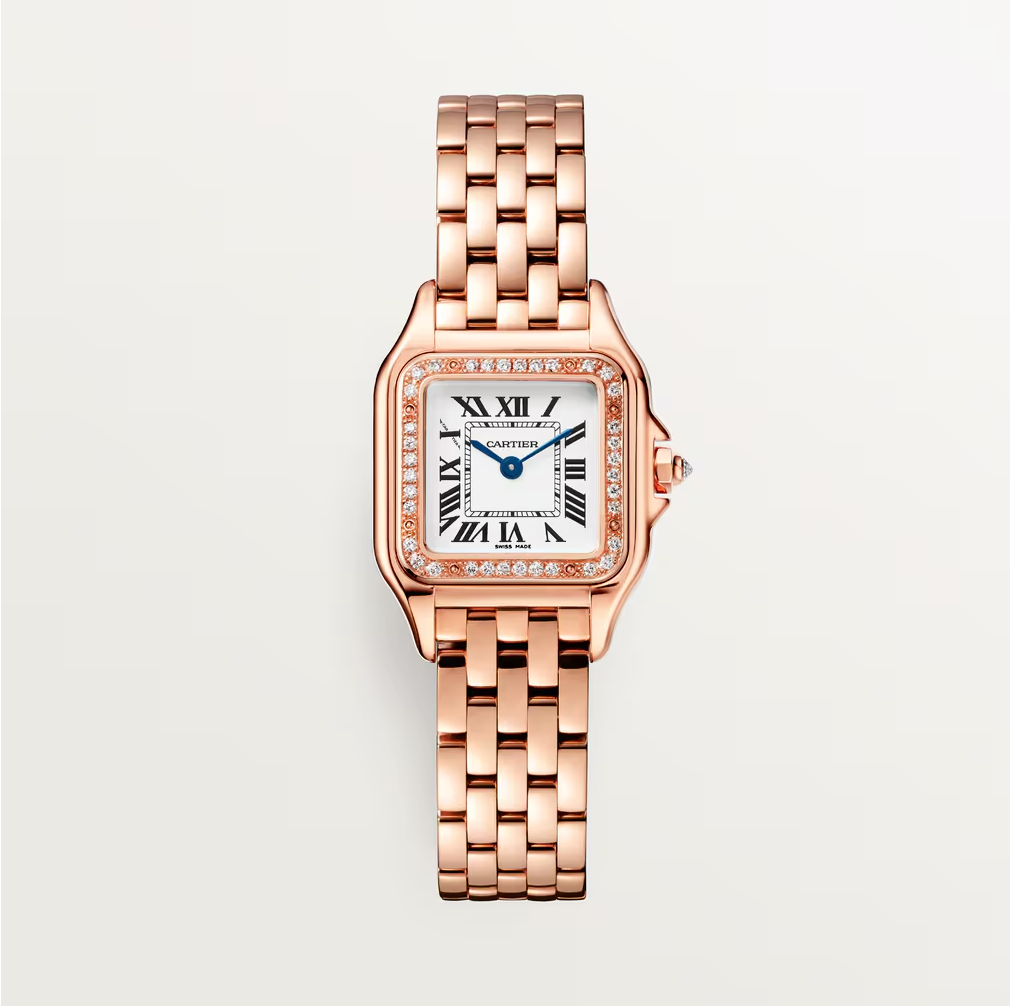 Square Link-Bracelet Watch, Rose Gold Tone, Stone-Set, Small Model
