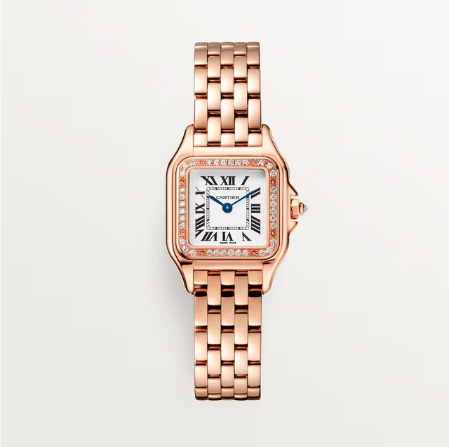 Square Link-Bracelet Watch, Rose Gold Tone, Stone-Set, Small Model