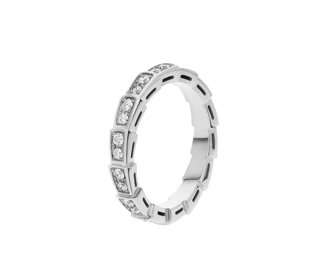 Snake-Scale Ring, White Gold Tone, Stone-Set