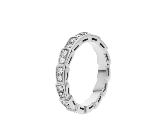 Snake-Scale Ring, White Gold Tone, Stone-Set