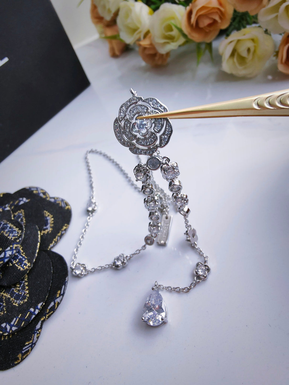 Chain Necklace, White Gold Tone