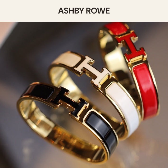 H Enamel Bangle, 12 mm, Gold