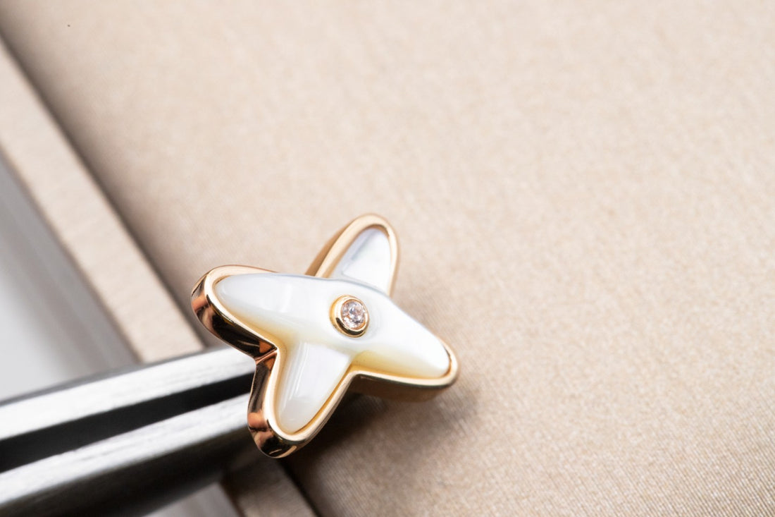 Linked Motif Earrings, White Mother of Pearl, Rose Gold