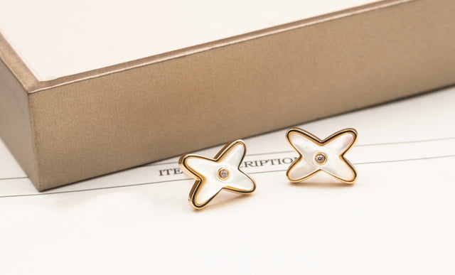 Linked Motif Earrings, White Mother of Pearl, Rose Gold