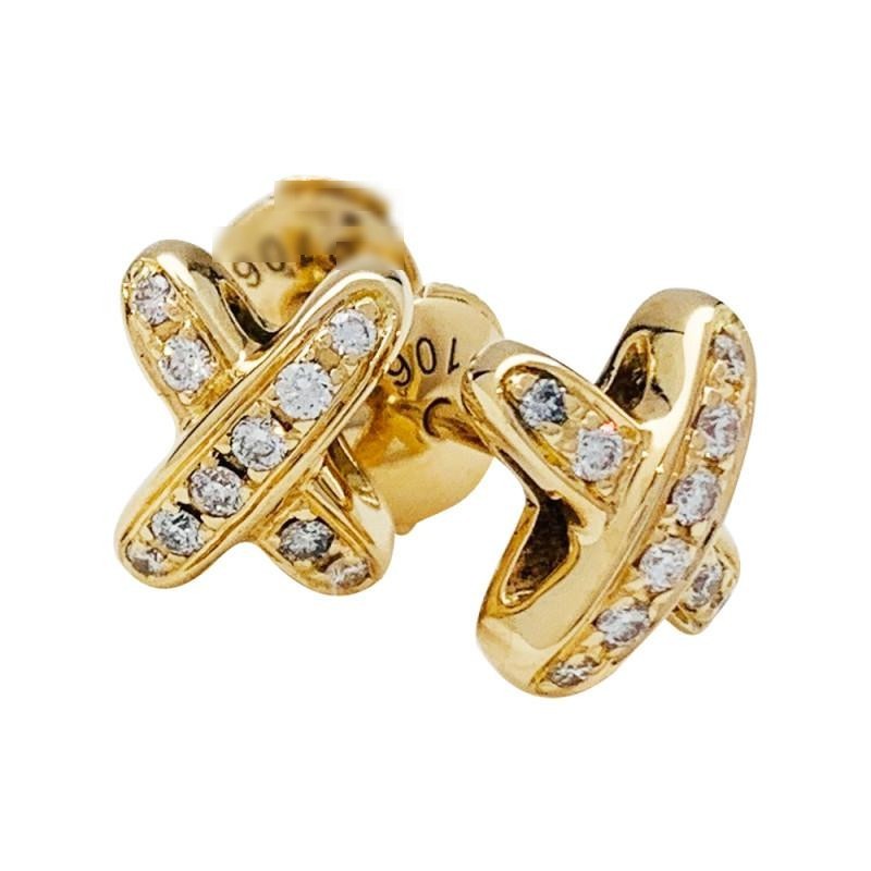 Linked Motif Pavé Earrings, Gold