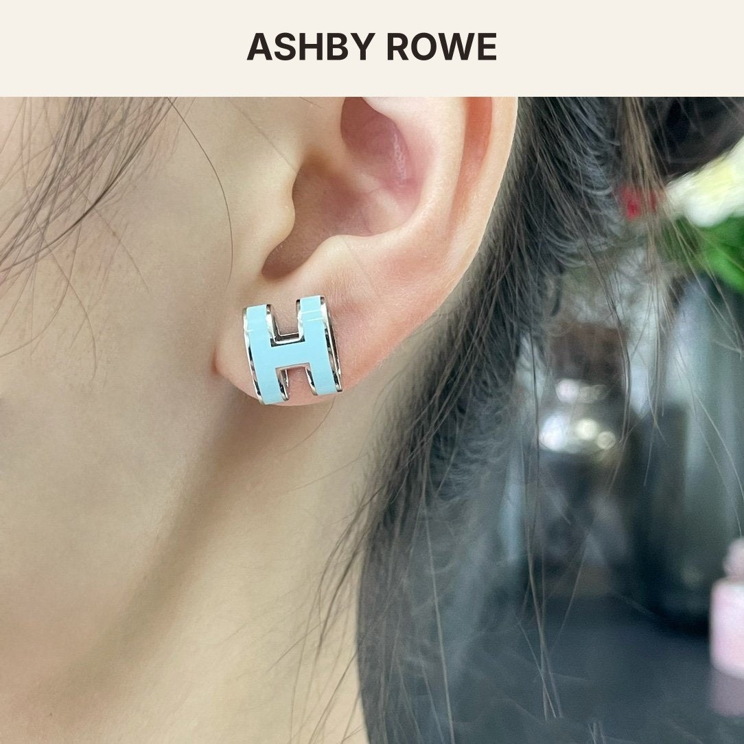 Mini H Stud Earrings, Sky Blue