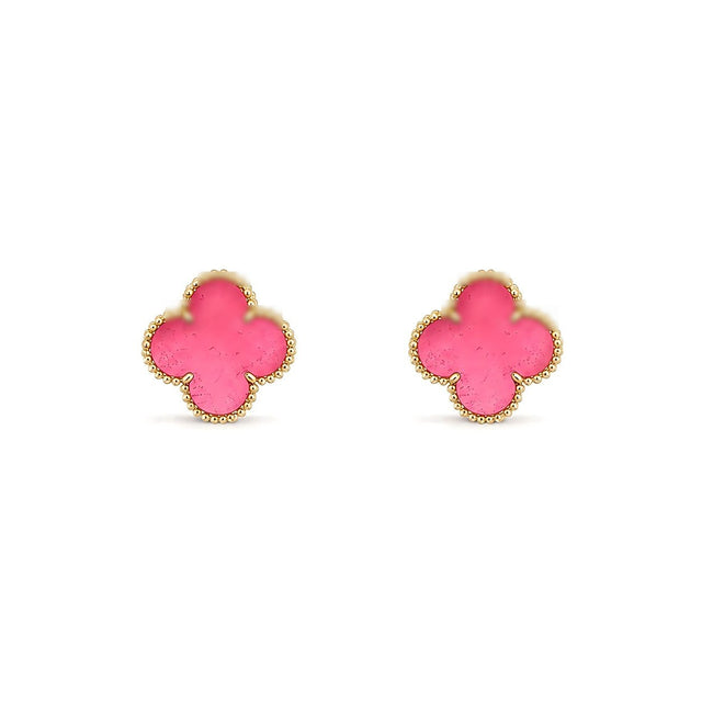Quatrefoil 15 mm Pink Enamel Stud Earrings