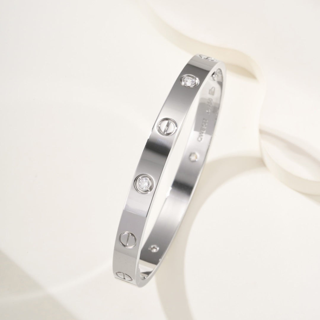 Screw-Lock Bangle Bracelet, 4 Stones, 6.1 mm