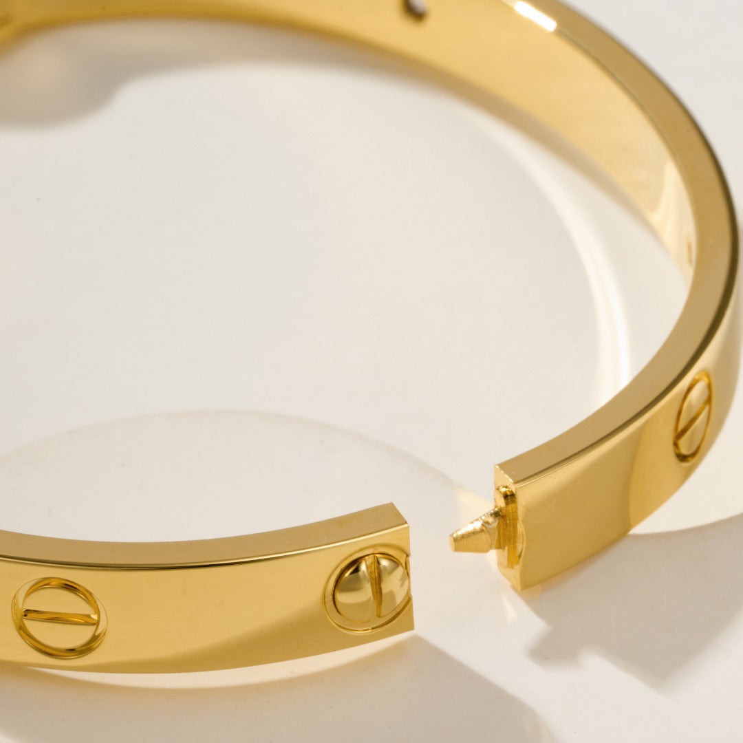 Screw-Lock Bangle Bracelet, 4 Stones, 6.1 mm