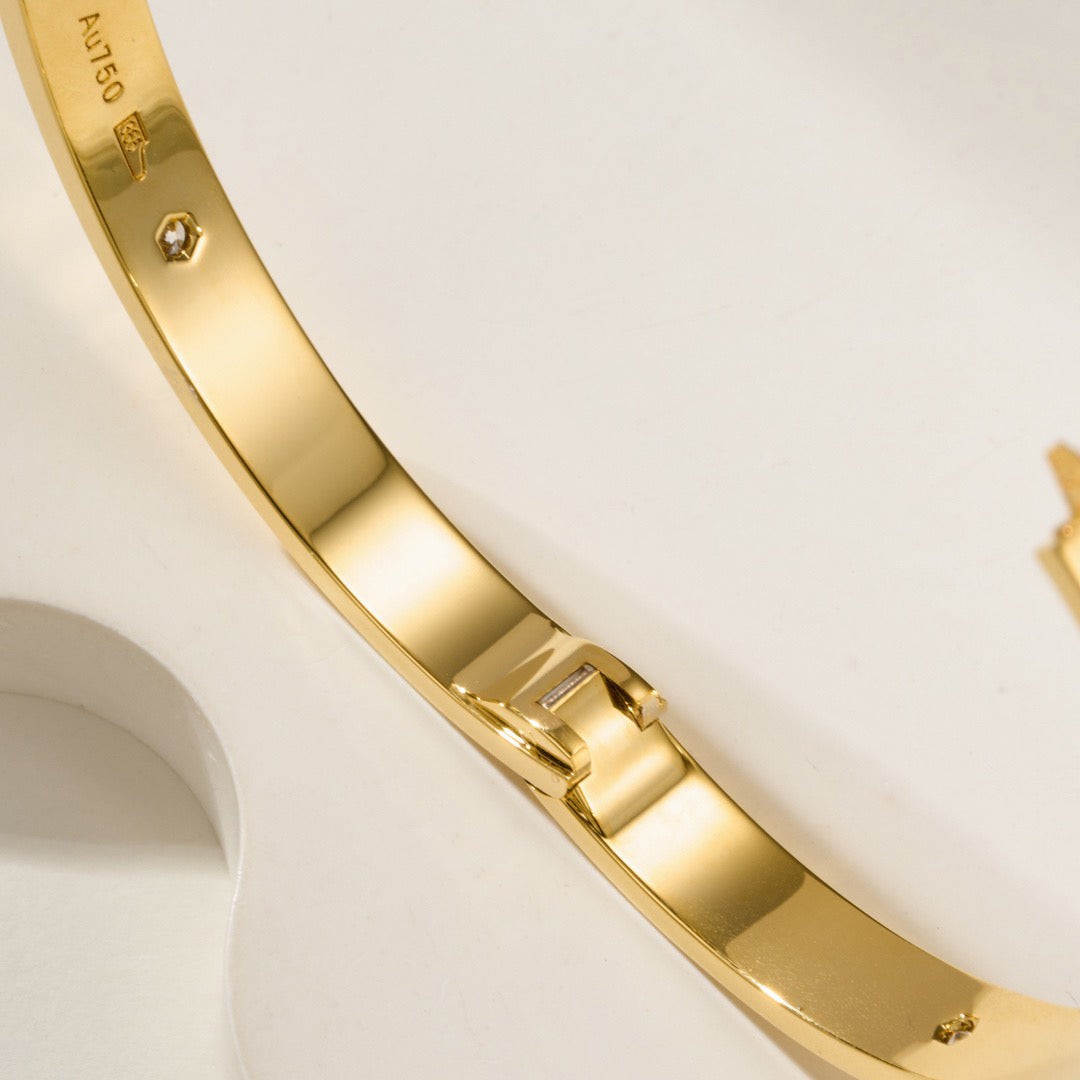 Screw-Lock Bangle Bracelet, 4 Stones, 6.1 mm