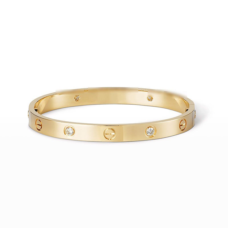 Screw-Lock Bangle Bracelet, 4 Stones, 6.1 mm