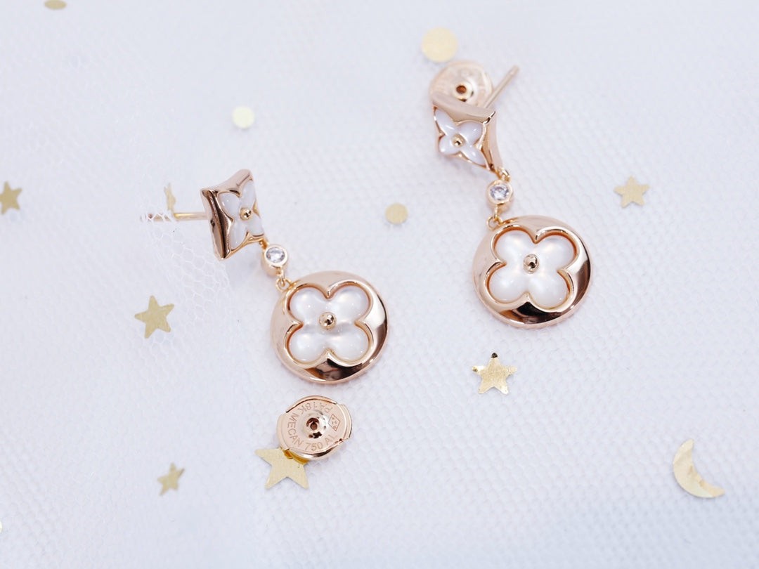 Star-and-Sun Drop Earrings, Mother of Pearl