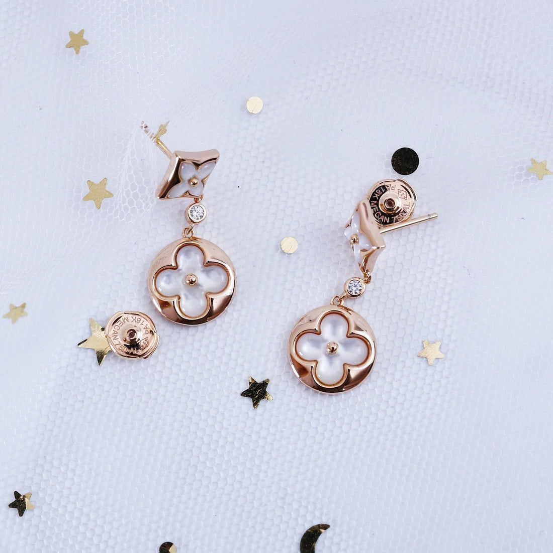 Star-and-Sun Drop Earrings, Mother of Pearl