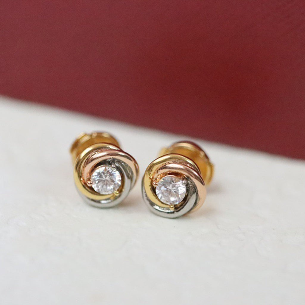 Three-Band Stud Earrings, Stone-Set