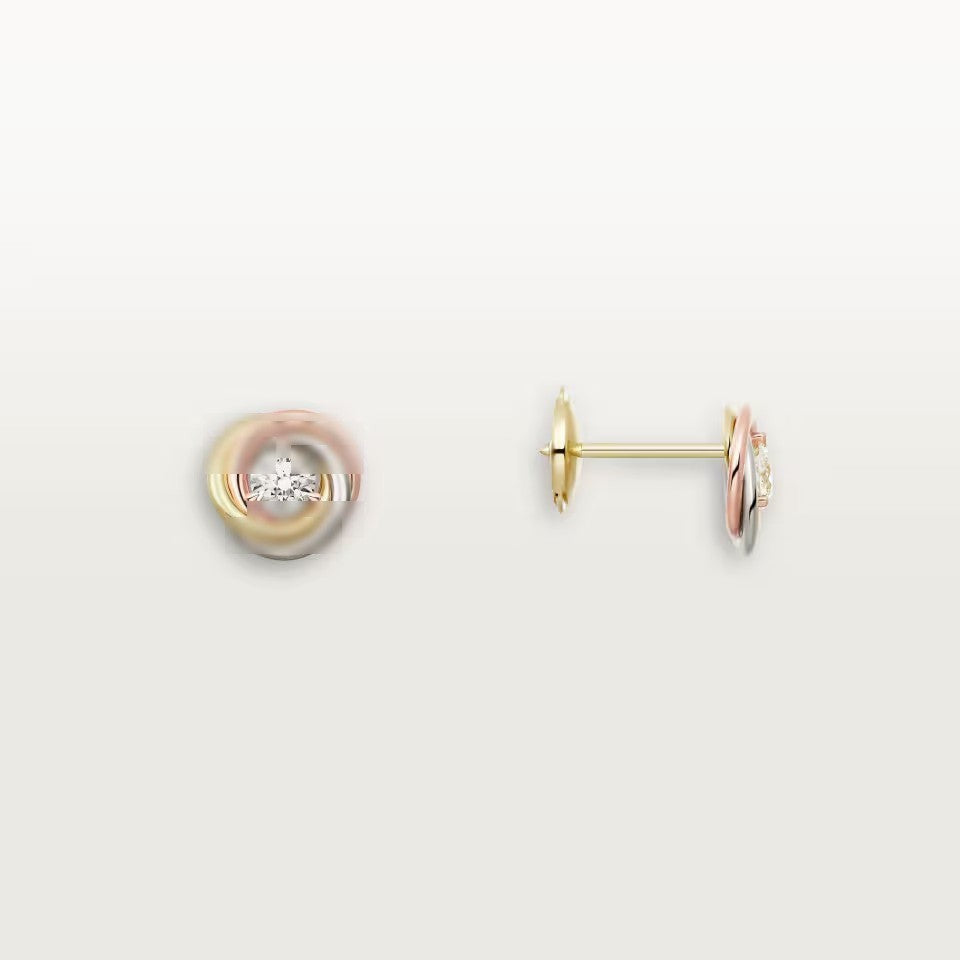 Three-Band Stud Earrings, Stone-Set