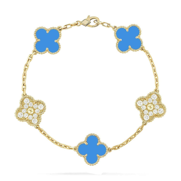 Quatrefoil 5 Motifs Bracelet, Blue Agate