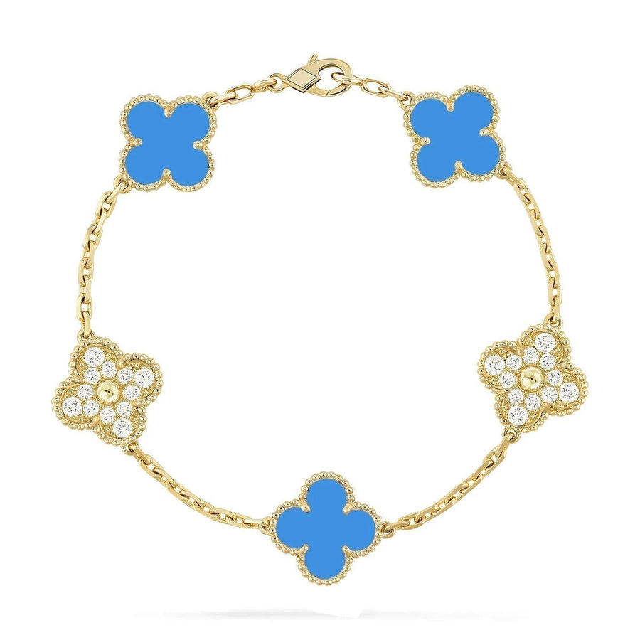 Quatrefoil 5 Motifs Bracelet, Blue Agate