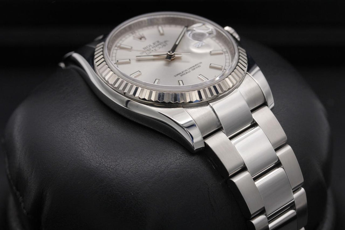 Classic Date Watch, White Gold Tone, Steel, White, 36 mm