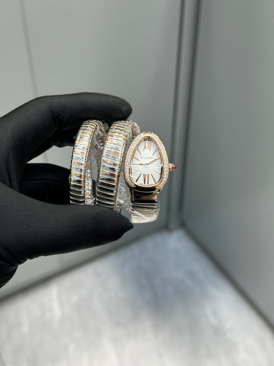 Coiled Band Watch, Rose Gold Tone, Stone-Set, 35 mm, Size M