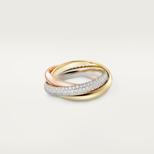 Three-Band Rolling Ring, Stone-Set, Classic Model, Rose Gold Tone