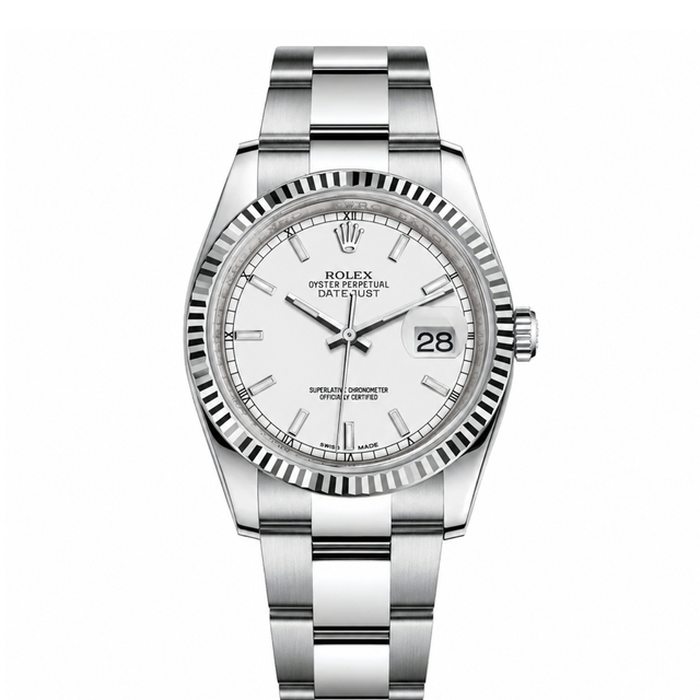 Classic Date Watch, White Gold Tone, Steel, White, 36 mm