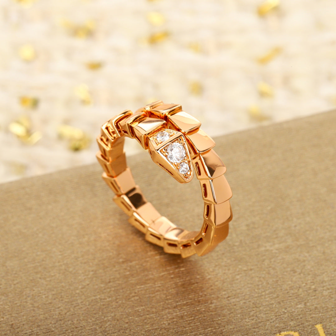 Snake-Scale Ring, Yellow Gold Tone, Stone-Set