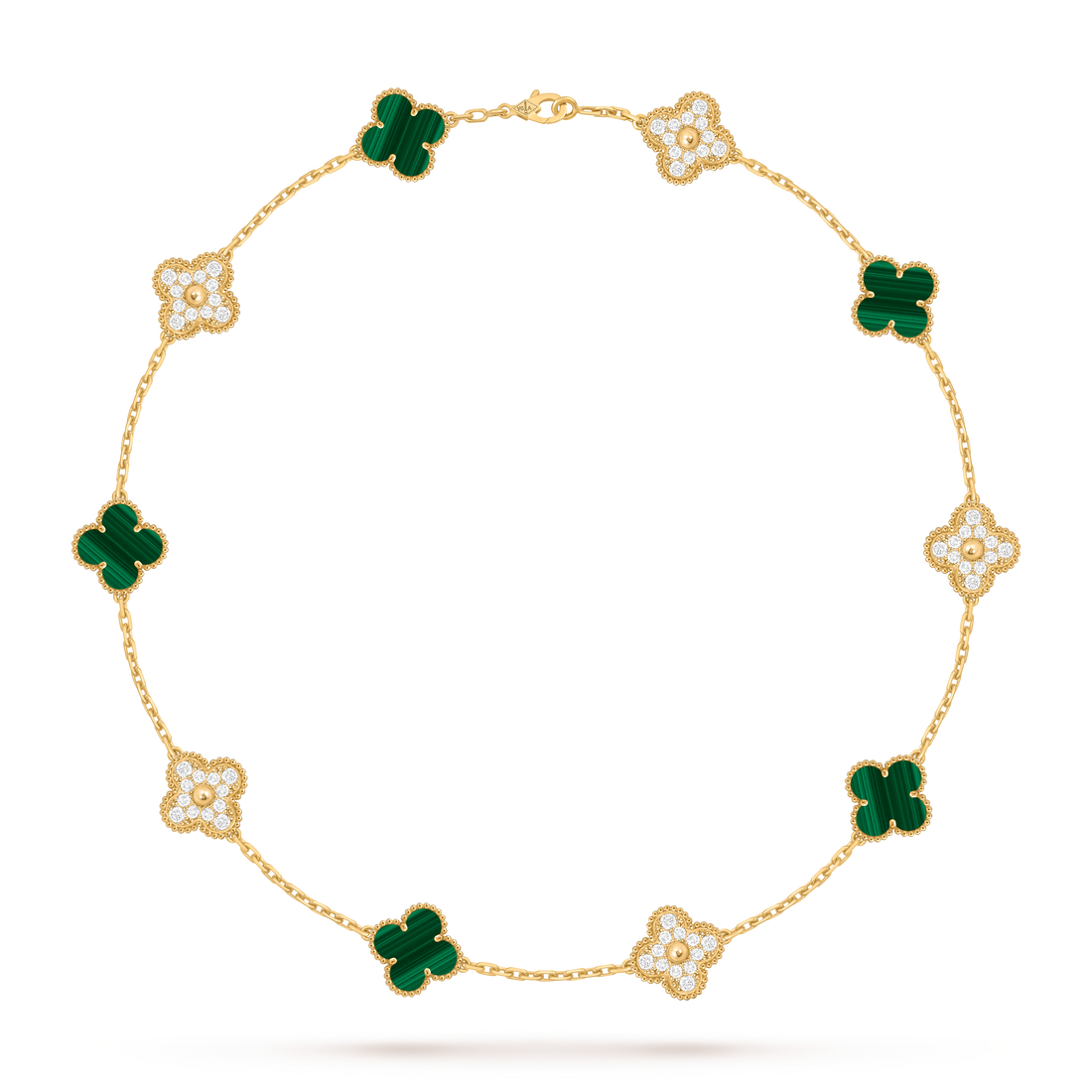 Quatrefoil Pendant Necklace, Agate, Stone-Set, 10 Motifs, Yellow Gold Tone