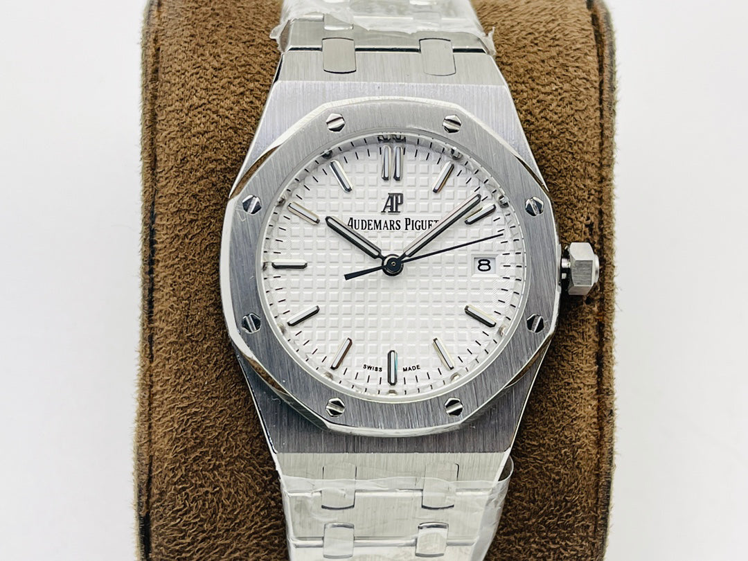 Octagonal Bezel Watch, White Gold Tone, White, 34 mm