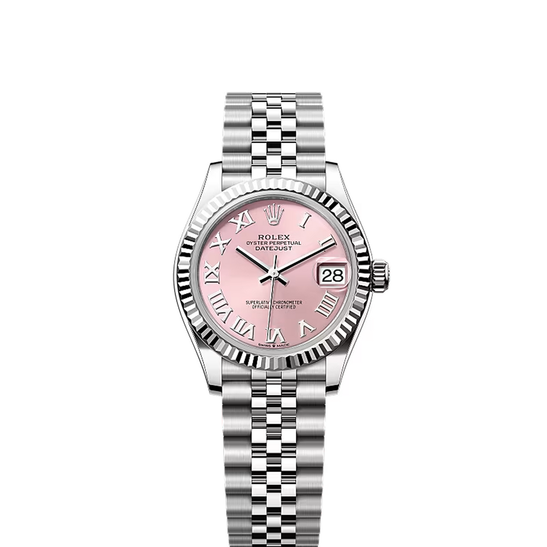 Classic Date Watch, White Gold Tone, Steel, White, 31 mm