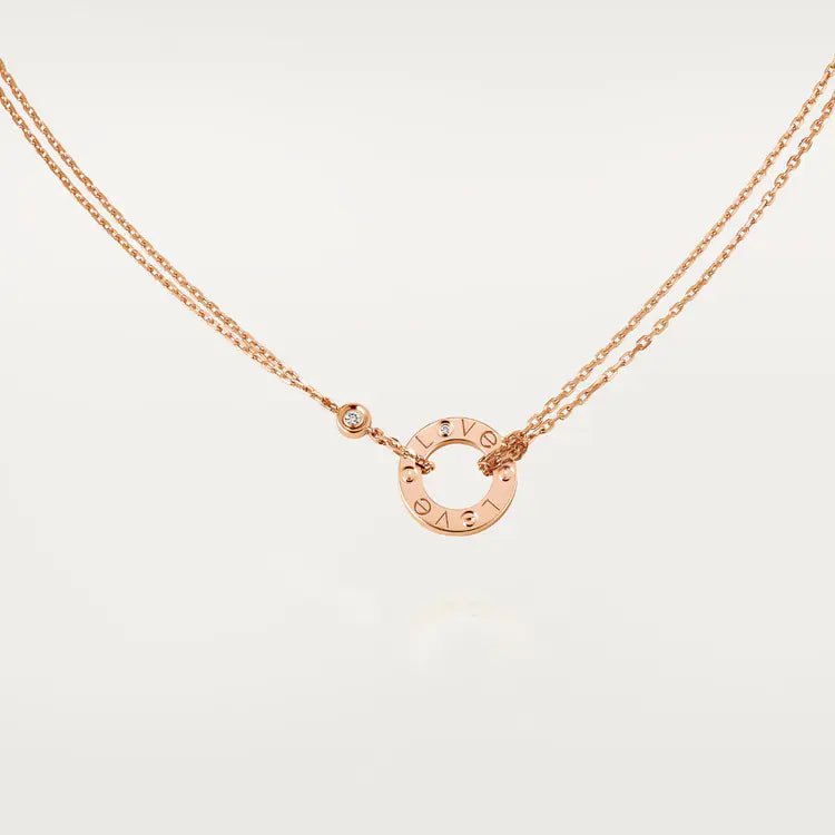 Screw-Motif Pendant Necklace, Stone-Set, Rose Gold Tone