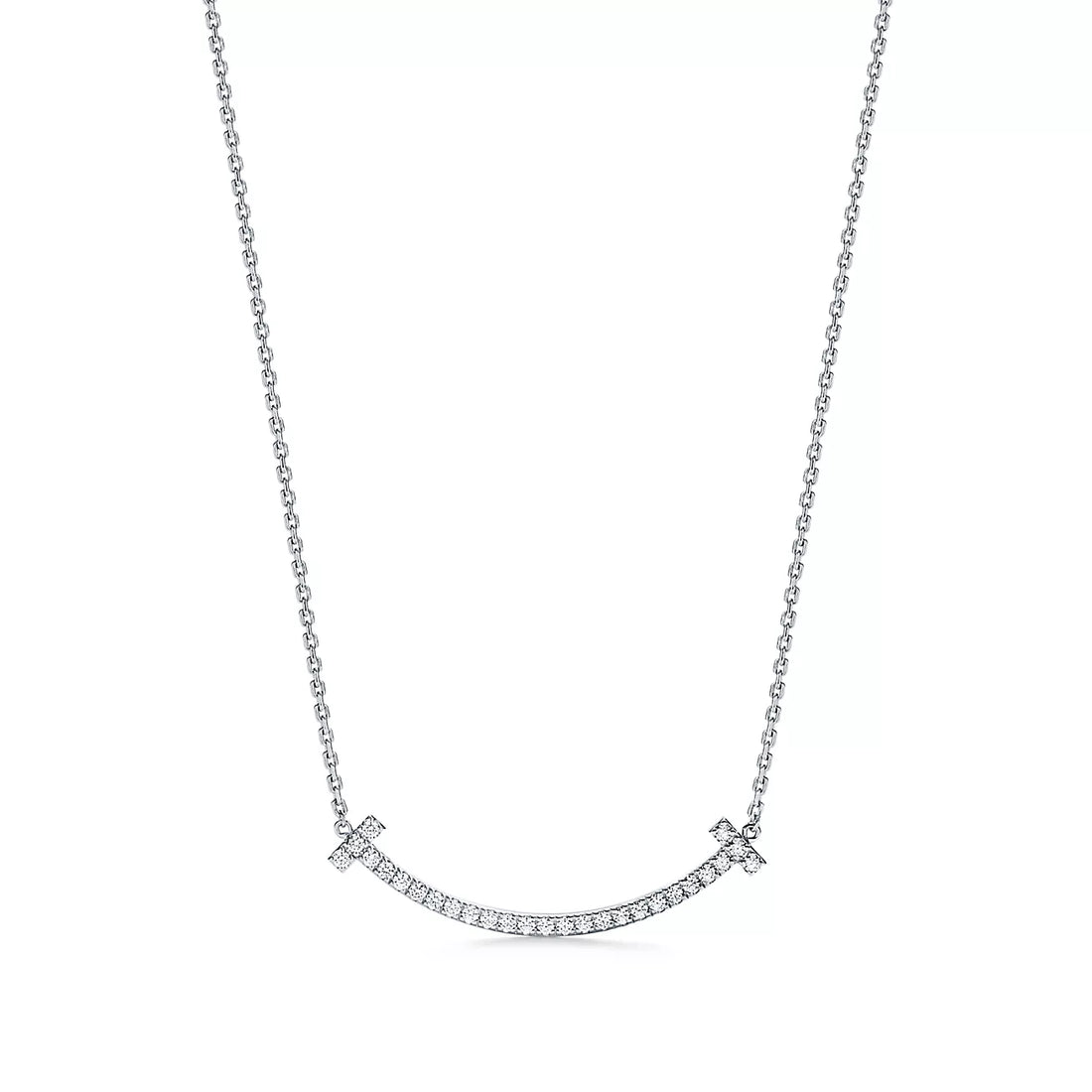 Smile Bar Pendant Necklace, White Gold Tone