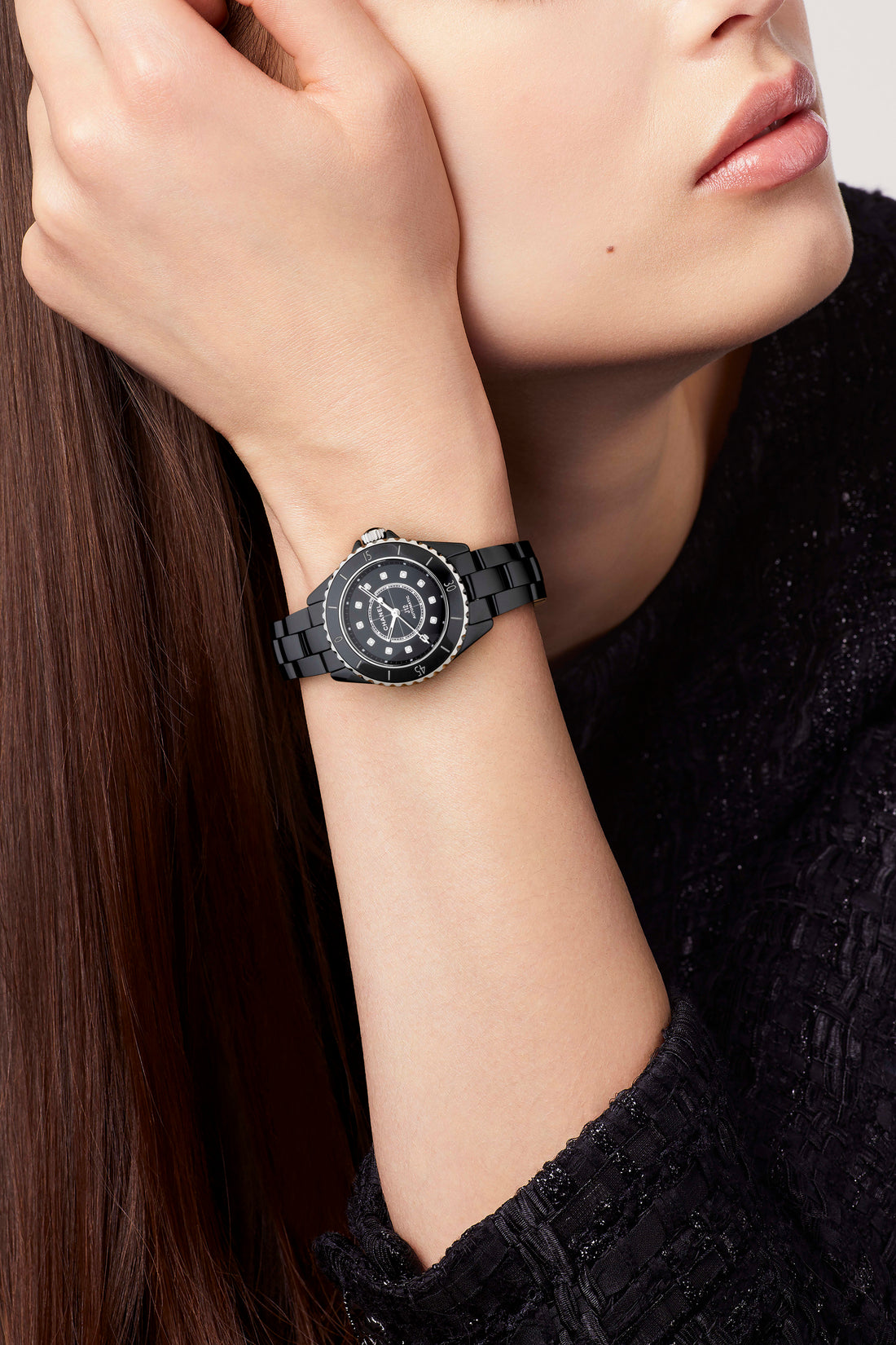 Ceramic Round Watch, Steel, Stone-Set, 33-38MM