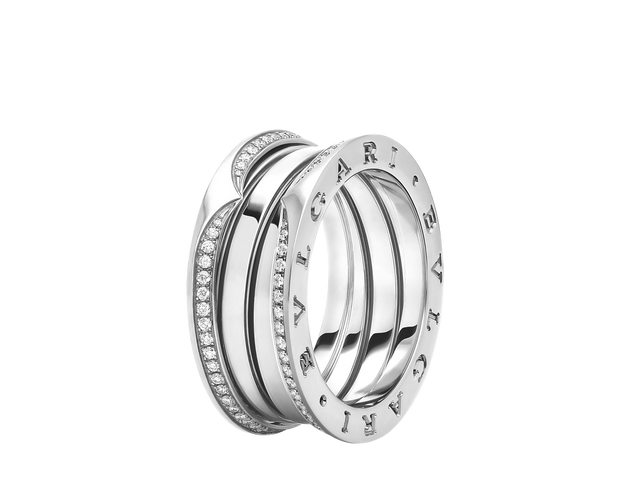 Spiral Ring, White Gold Tone, Stone-Set