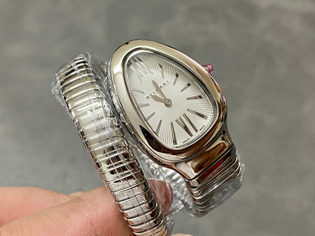Coiled Band Watch, White Gold Tone, White, 35 mm, Size S