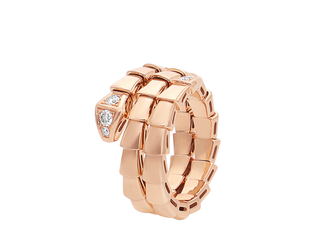 Snake-Scale Ring, Rose Gold Tone, Stone-Set