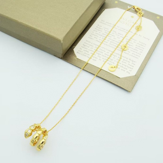 Snake-Scale Necklace, Yellow Gold Tone, Stone-Set