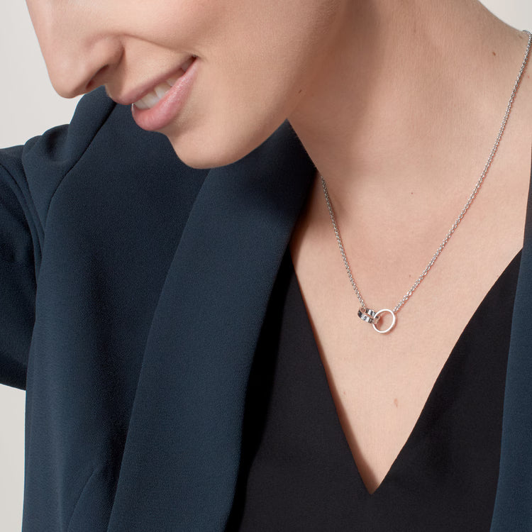 Screw-Motif Pendant Necklace, White Gold Tone