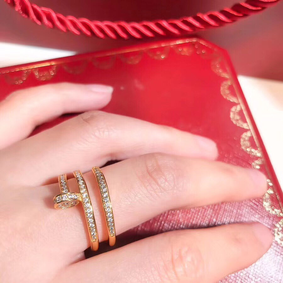Wrapped Nail Ring, Stone-Set, Yellow Gold Tone
