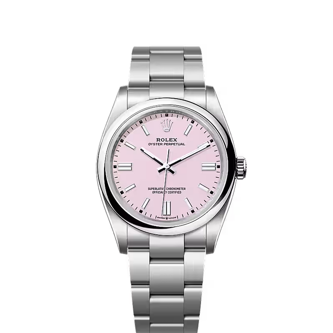 Round Automatic Watch, White Gold Tone, Steel, White, 36 mm