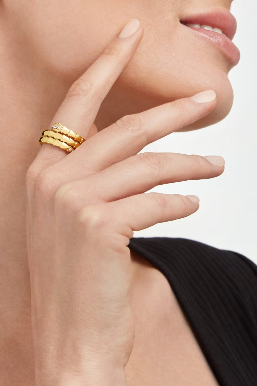 Snake-Scale Ring, Yellow Gold Tone, Stone-Set