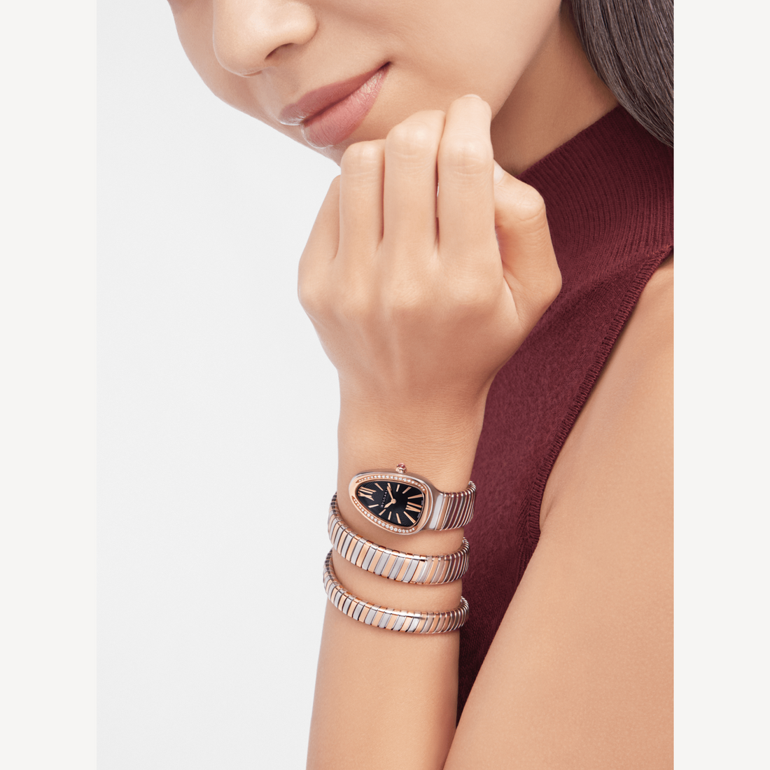 Coiled Band Watch, Rose Gold Tone, Stone-Set, 35 mm, Size M